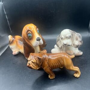 Ceramic Dog Figurine Set - Brown and White